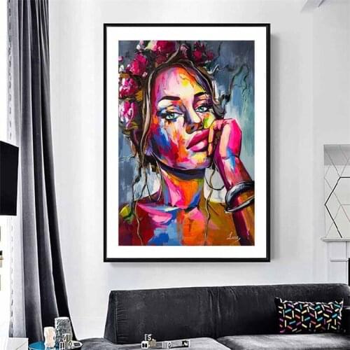 Abstract Oil Painting Portrait Beautiful Girl Canvas Graffiti Women Poster and Prints Wall Art Decor Pictures For Home Design