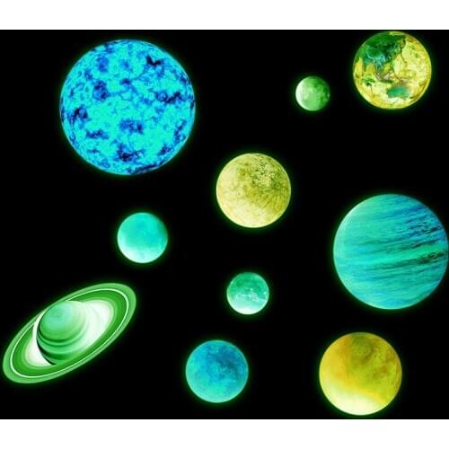 Home Decoration Accessories Sun Jupiter Saturn Neptune Uranus Mars Glowing Wall Stickers Solar System Decals for kids Bedroom