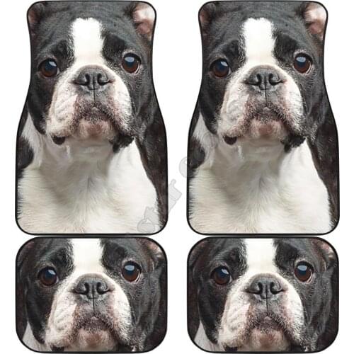 Boston Terrier Car Floor Mats Funny Dog Face 3D Printed Pattern Mats Fit for Most Car Anti Slip Cheap Colorful