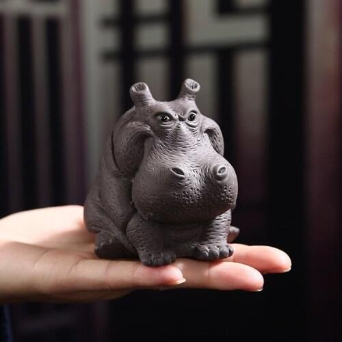 Purple Sand Hippo Tea Ornaments Handmade Supportable Tea Table Personality Creative Fortune Tea Set Tea Pet Kung Fu Decoration