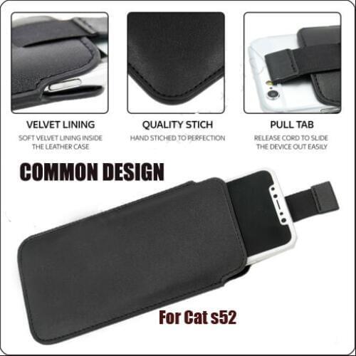 Casteel PU Pull Tab Sleeve Pouch Leather Case For Cat S52 Case Cover