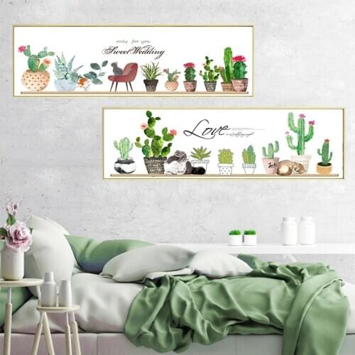 Flower Cactus Plant Wall Art Canvas Poster and Print Landscape Succulents Long Banner Wall Picture for Living Room Home Décor