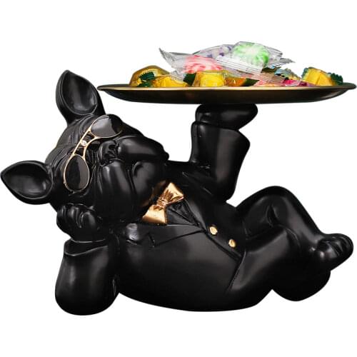 European Creative Resin Bulldog / Bear Golden Tray Storage Living Room Bedroom Decoration Cute Animal Candy Small Object Storage