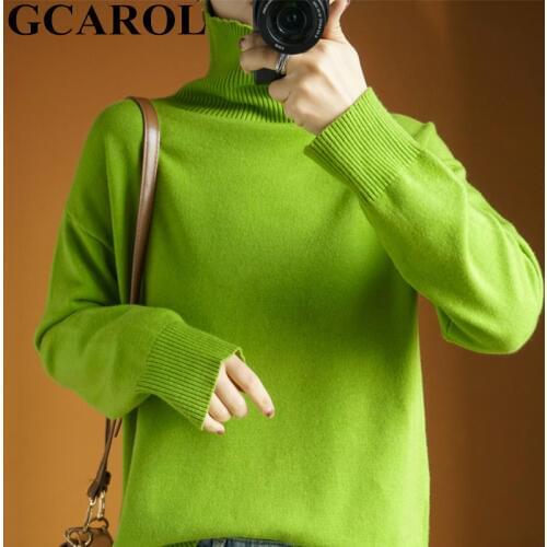 GCAROL Women Cashmere Turtleneck Sweater 30% Wool Thick Minimalist OL Jersey Warm Casual Oversize Knit Jumper Pullover