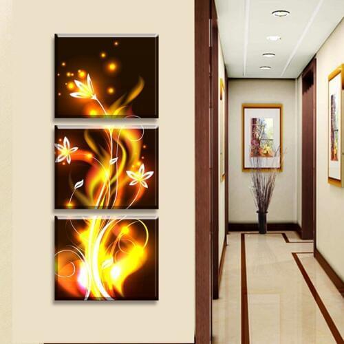 Free Shipping Abstract Canvas 3pcs Flaming Flower Paintings For Living Room Home Hallway Decor Pictures Unframed
