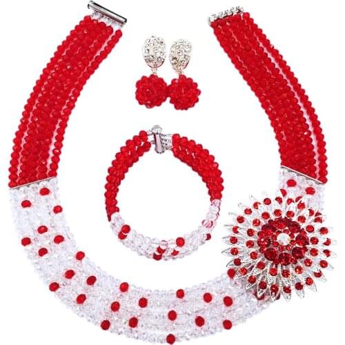 Pretty red and clear ab crystal bead african jewelry set