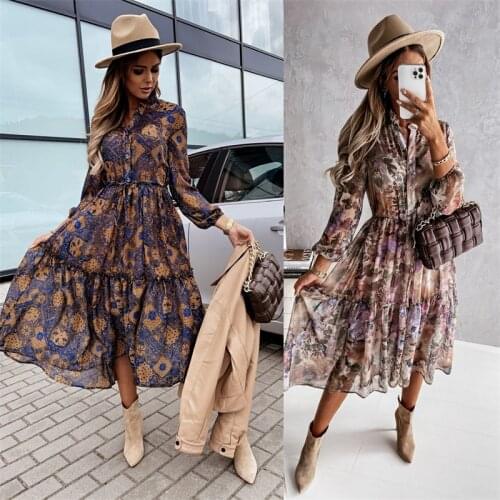 Fashion Boho Maxi Dress For Women 2021 Autumn Long Dress Women Loose Sexy Long Sleeve Casual Dress