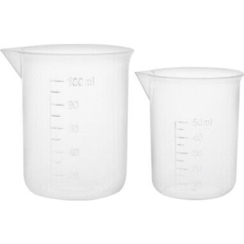 Set of 2 Measuring Cup Labs Clear Plastic Graduated Beakers 50ml +100ml