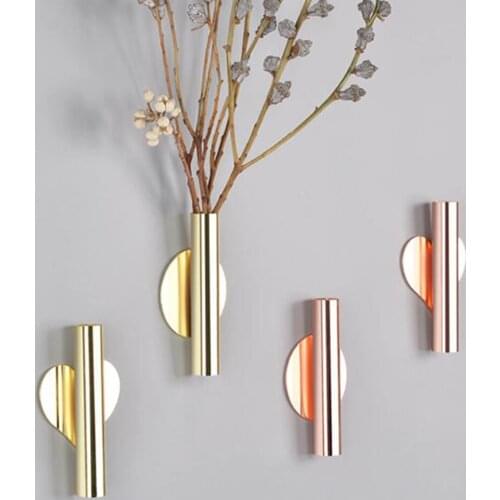Wall Hanging Vase Nordic Style Golden Wall Flower Living Room Entrance Wall Blossom Vase DIY Flower Home Decorations