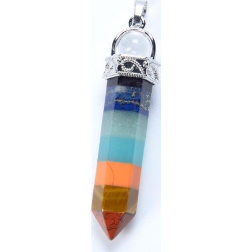Natural Stone 7 Chakra Healing Balance Reiki Pendants 7 layers Round White Crystal Bead Hexagonal Divination Pendulum Pendant