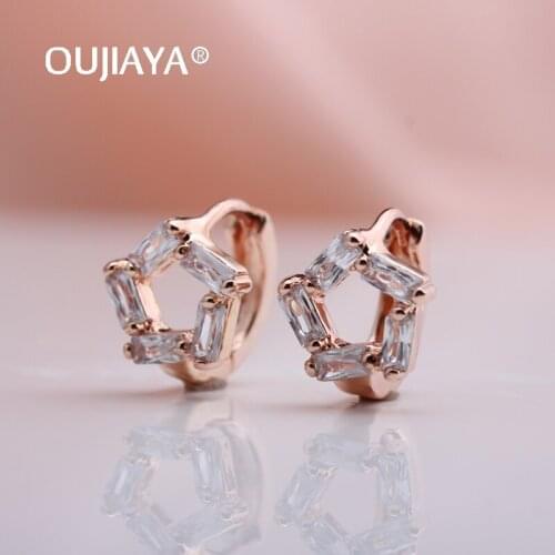 OUJIAYA Hollow Simple Drop Earrings Color Square 585 Rose Gold Jewelry Office Round Natural Zircon Dangle Earring Wholesale A117