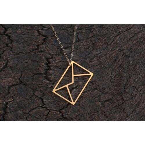 Hollow Geometry Envelope Necklace I Love You Letter Minimal Everyday Jewelry Origami Email Message Necklaces