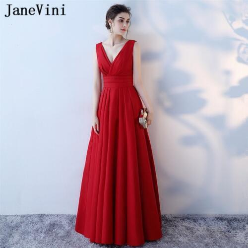 JaneVini Vestidos Simple Mother of The Bride Dresses Satin A Line Pleat Sexy Deep V Neck Backless Formal Evening Gowns for Women