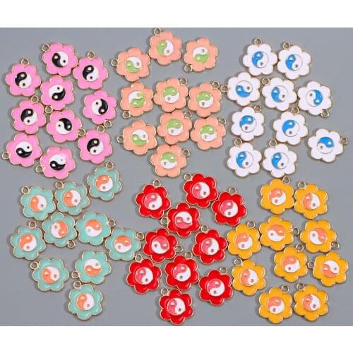 10Pcs Colorful Enamel Tai Chi Charms 17*15mm Gold Silver Color Zinc Alloy Bagua Charm For Making Jewelry DIY Yin Yang Earrings