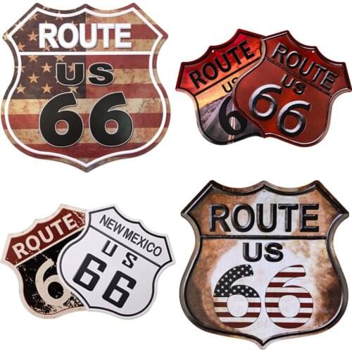 Irregular Route US 66 American Style Metal Tin Signs Garage Home Wall Posters Vintage Plaques Iron Paintings 30x30cm/12x12inch