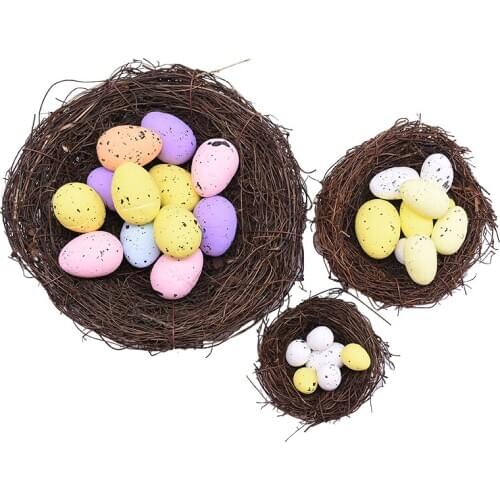 Brown Woven Vine Simulation Bird Nest With Colored Mini Foam Easter Egg Easter Home Party Decor Supplies Kid Toy DIY Crafts