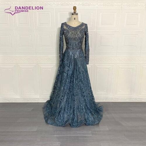 Luxury Handmade Beading Long Sleeve Celebrity Dresses 2020 Dubai Arabic Muslim Elegant Lace Formal Evening Party Gown