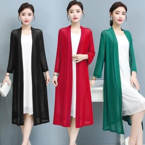 Spring Summer UV Women Long-Sleeved Chiffon Shirt Thin Cardigan Sun Protection Clothing Sexy Long See Through Shawl Top Y560
