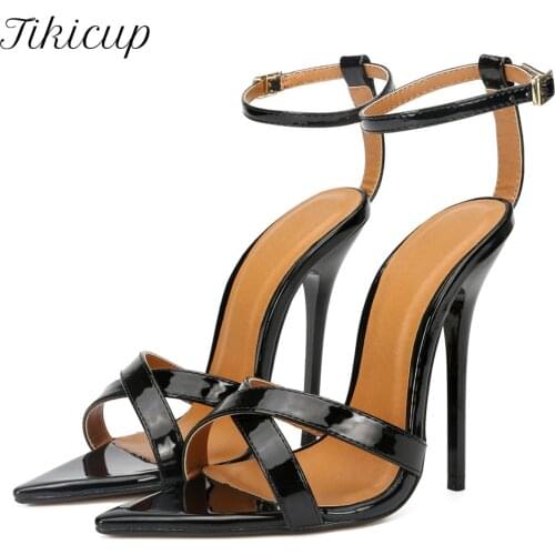 Tikicup 13cm Extremely High Heel Women Ankle Strap Sandals Summer Sexy Open Toe Cross Dresser Gay Drag Queen Unisex Shoes