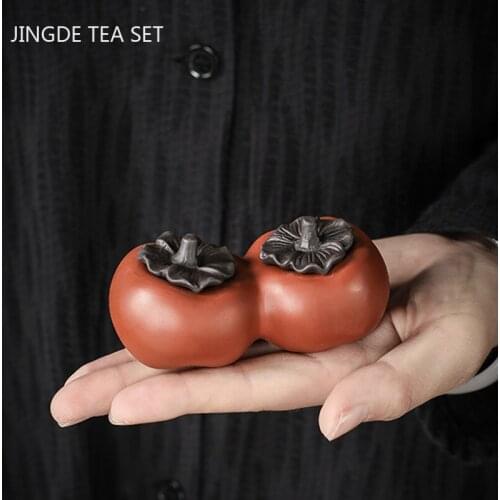 1PCS Simulation Fruit Purple Clay Tea Pet Persimmon Model Ornaments Home Crafts Chinese Tea Set Decoration Accessories Gifts