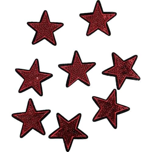 20pcs/lot Small Red Star Sequined Patches Badge Embroidered Appliques Iron on Patch for Clothes Bags DIY Decal Apparel Accessory