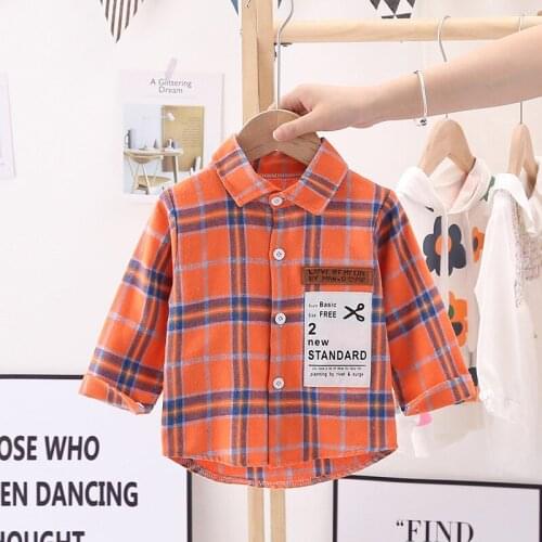 2021 Spring Baby Boys Clothes Boy Long Sleeved Cotton Plaid Shirts Turn-down Collar kids clothes 9m to 5 year