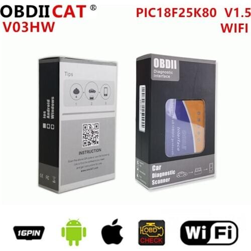 50PCS OBDIICAT V03HW WIFI ELM327 25k80 Scanner Wireless OBD2 Auto Scanner Adapter WIFI Scanner Scan Tool