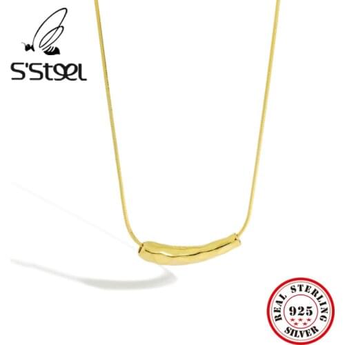 SSTEEL Geometric Necklaces 925 Sterling Silver For Women Korean Designer Minimalist Chain Pendants Necklace Joyas Fine Jewelry