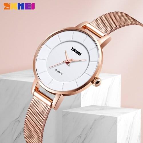 SKMEI Luxury Quartz Women Watch Casual Stainless Steel Strap Ladies Clock Waterproof Dress Bracelet Ladies Wristwatch reloj muje