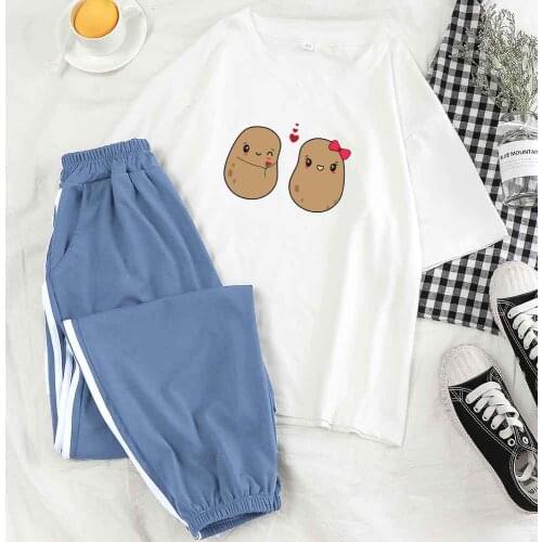 Pajama Sets Sleepwear Nighties for Women Couple Potatoes Print Nightwear Women Set Sleepwear Nightwear Pyjamas Fashion Tops Suit