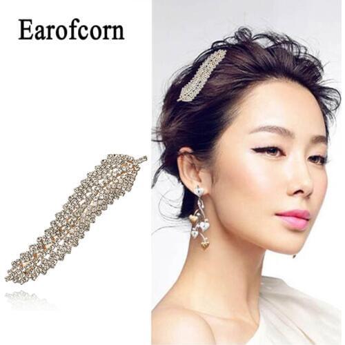 Earofcorn Fashion Girls Shining Headwear Rhinestone Leaves Shape Hair Clips Crocodile Clip Head Jewelry bridal