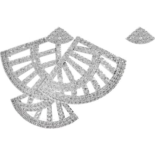 European and American fashionable sector-shaped micro-inlaid asymmetric Zircon Earrings for women/girls'wedding party Earrings