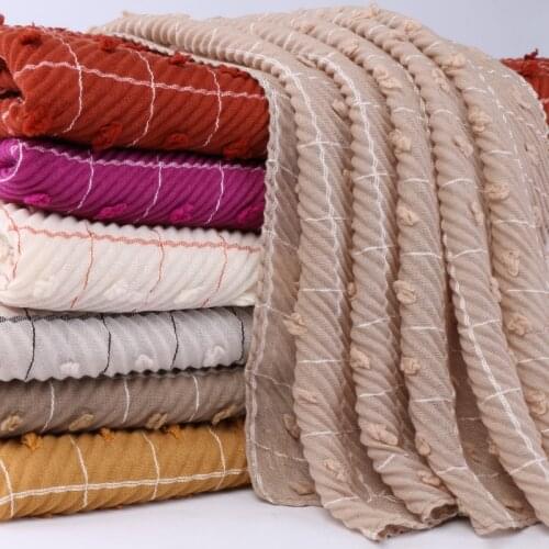 Pom pom cotton scarf plaid printed shawl hijab muslim maxi headscarf big size scarves wraps women stripe turban 210*85cm