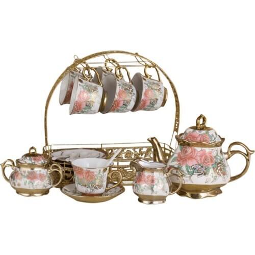 European Style Ceramic Coffee Set Electroplate Art Tea Set Coffeware Set Coffee Pots Cups Milk Jug Sugar Jar Wedding Gifts ZH588