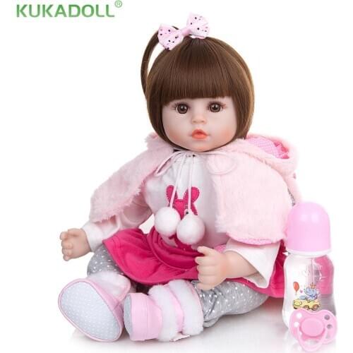 KUKADOLL 18 Inch Cute Reborn Baby Dolls Girl Cloth Body Stuffed Bebe Reborn Boneca Baby Toddler For Kids Birthday Xmas Present