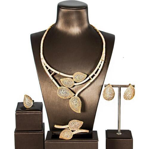 LAN PALACE flower original design copper alloy cubic zirconia jewellery set earrings necklace ring bracelet free shipping