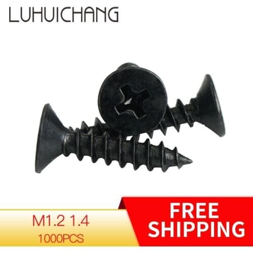Luchang 1000pcs M1.2 1.4 KA Black Self-tapping Screws Countersunk Flat Head Electronic Small Miniature electronic Screw