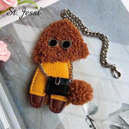 Cute Keychain Teddy Dog For Real Wool Fur Keyrings Car Trinkets Womens Charm Bag Holder Accessories Animal Key Chains