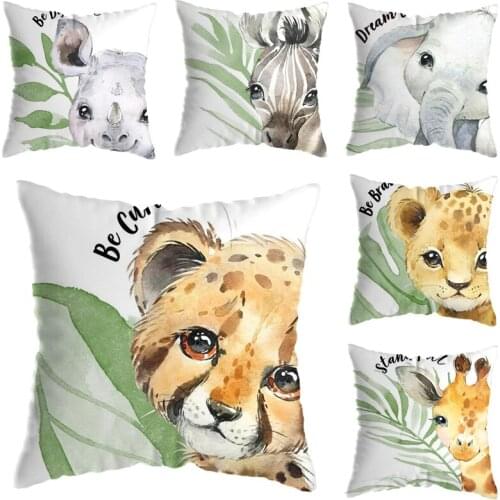 Cute Giraffe Elephant Pillow Case Decor Cartoon Animal Print Cushion Cover Soft Plush Pillowcase for Children Room Sofa Home