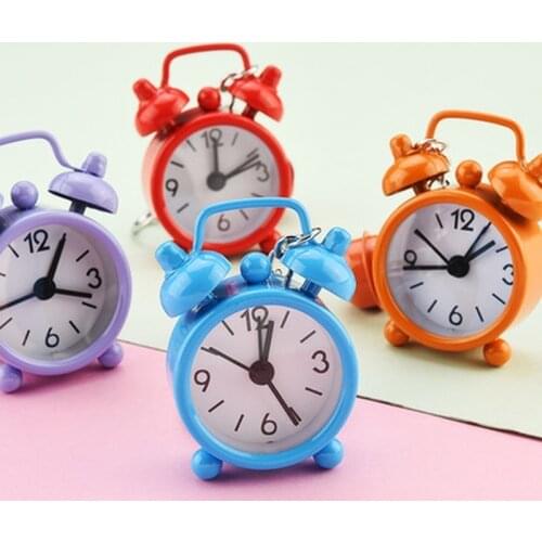 Mini Alarm Clock Keychain Electronic Round Number Double Bell Desk Table Digital Quartz Clock Home Decoration Retro Portable
