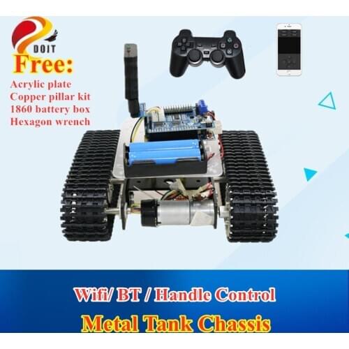 Mini T100 Handle/Bluetooth/WiFi RC Control Robot Tank Chassis Car Kit for Arduino with UNO R3, 4 Road Motor Driver Board, WiFi