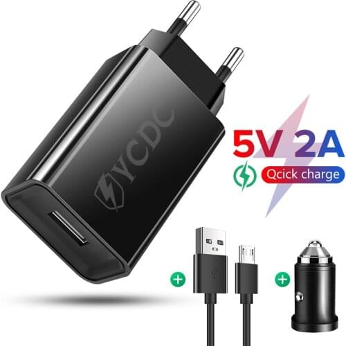 Mobile Phone Charger USB EU US Plug Travel Wall Charger Adapter + Micro Usb Type C Cable + Car Charger For IPhone Samsung Xiaomi