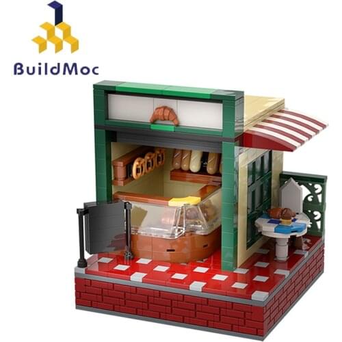 BuildMoc House Sets Street Bakery Shop MOC Building Blocks Bricks Store Architecture Toys for Children