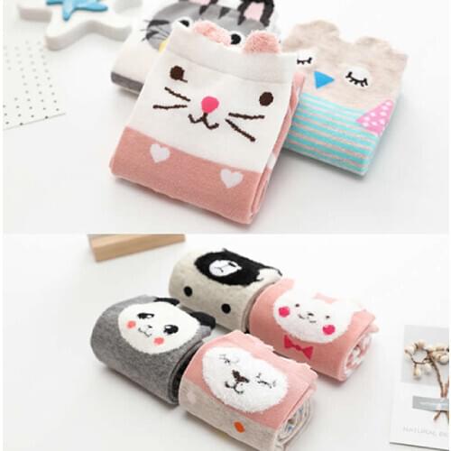 Girl socks knee high cartoon cat panda print children heaps socks half cylinder boy knee-high kids knee above cotton sock
