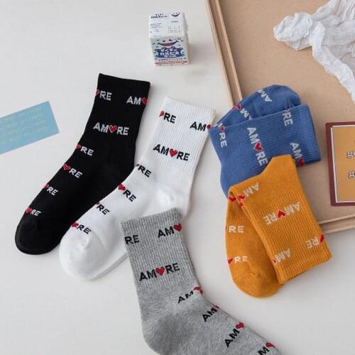 Women Korean Socks 2021 New Fashion Cotton High Quality Letter Breathable Long Socks For Girl Heart Casual Trendy Funny Socks