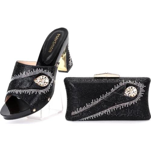 2021 new Italian design African Nigerian high heel party Crystal Rhinestone Wedding Shoes and hand-held straddle Dinner Bag slip