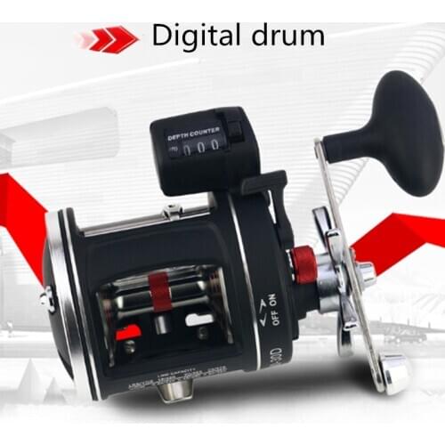 New digital display ball bearing metal fishing line coil reel sea fishing reel with line counter alarm fishing tackle 2020
