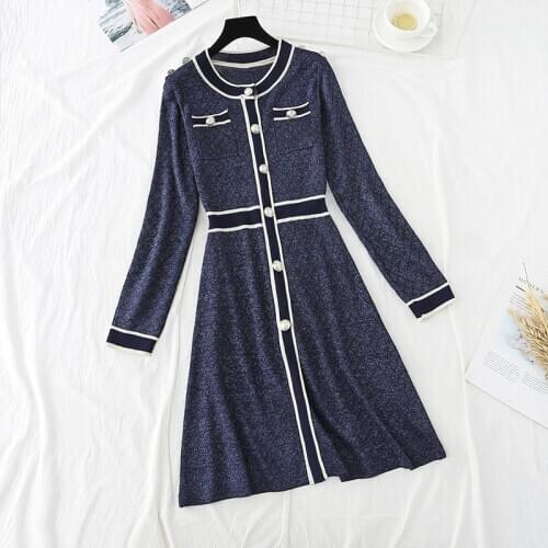 Autumn Dress Women Dress Thin Royal Elegant Long-Sleeved Dress Euro Style Urban Ladies Long Sleeves Knee-length Pullover Dress
