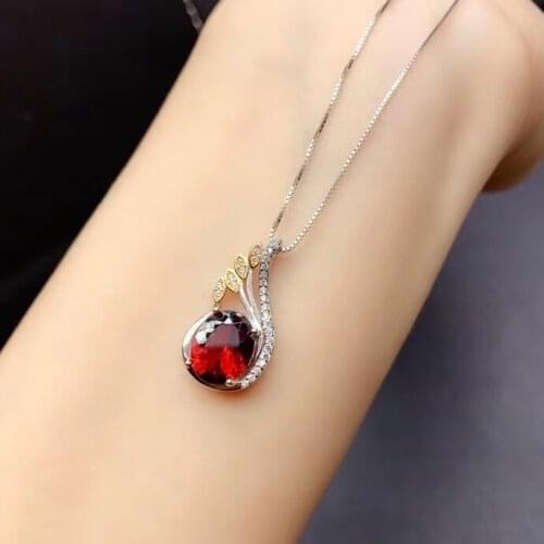 Big sale natural garnet pendant of necklace for women jewelry oval natural gem gift real 925 silver birthstone Valentine gift