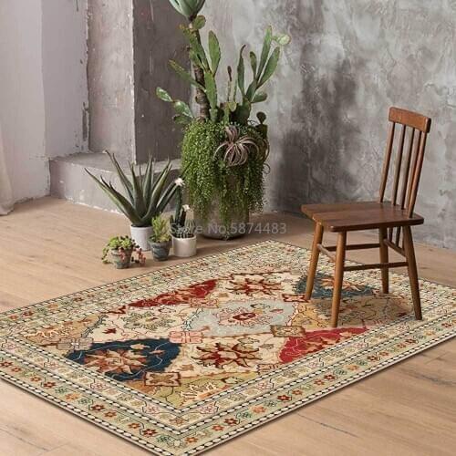 Persian American Retro Floral Golden Ethnic Style Living Room Bedroom Bedside Carpet Floor Mat Customization